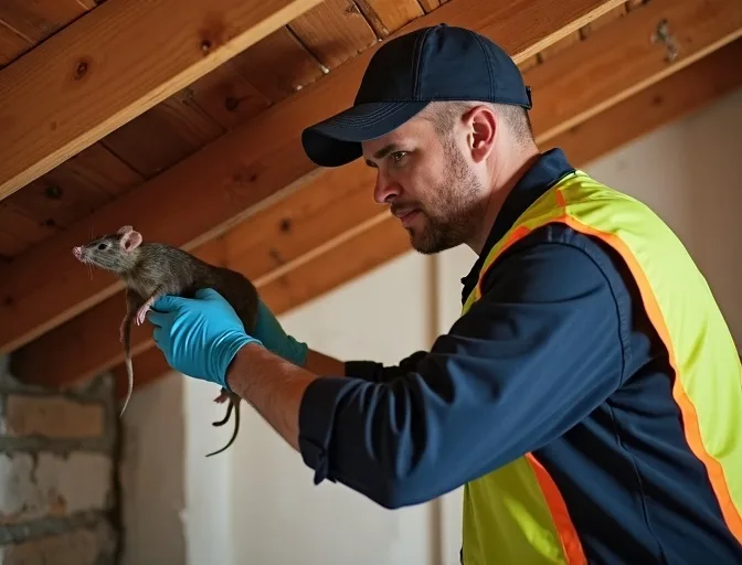 Technician inspecting a roof cavity for a dead rat in Prahran